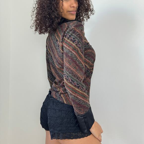 Vintage Italian Sparkly Textured Collared Top with Satin Trim (M) - Picture 2 of 7